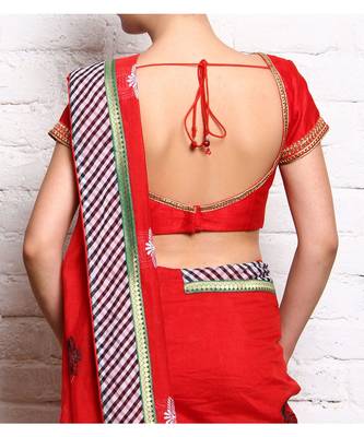 Red Embroidered Dupion Readymade Blouse 2