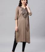 Grey embroidered viscose rayon kurta