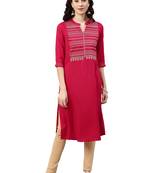 Coral embroidered viscose rayon kurta