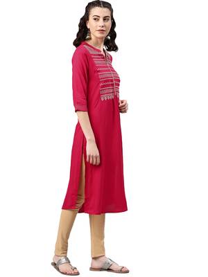 Coral embroidered viscose rayon kurta 3