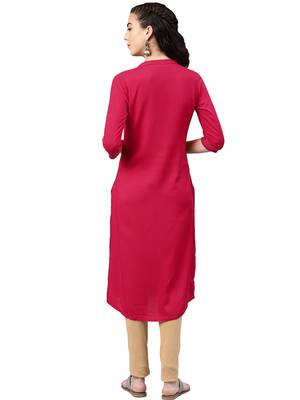 Coral embroidered viscose rayon kurta 4