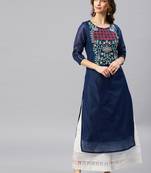 Navy-blue embroidered chanderi kurta