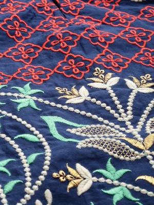 Navy-blue embroidered chanderi kurta 2
