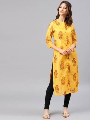 Yellow embroidered chanderi kurta 1