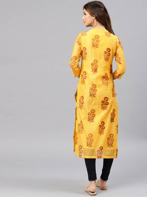 Yellow embroidered chanderi kurta 3