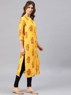 Yellow embroidered chanderi kurta 4