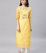 Yellow embroidered chanderi kurta