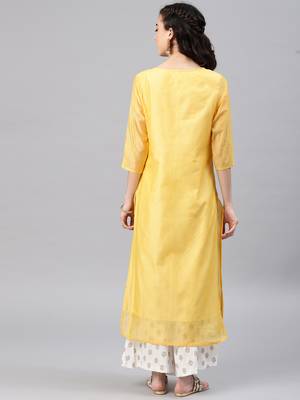 Yellow embroidered chanderi kurta 3