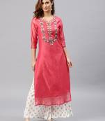 Peach embroidered chanderi kurta