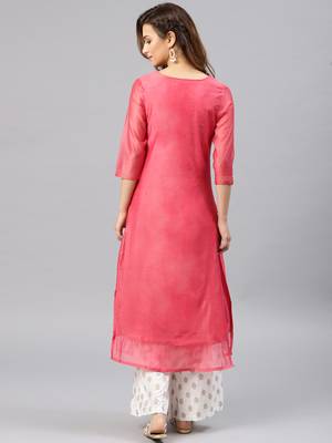 Peach embroidered chanderi kurta 3