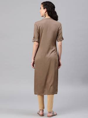 Grey embroidered viscose rayon kurta 3
