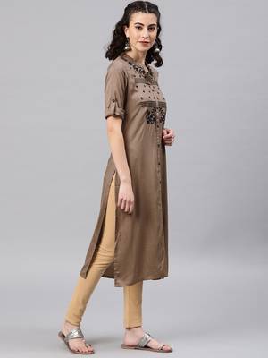 Grey embroidered viscose rayon kurta 4