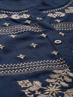 Navy-blue embroidered viscose rayon kurta 2