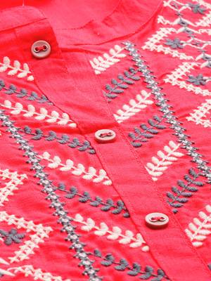 Coral embroidered viscose rayon kurta 2