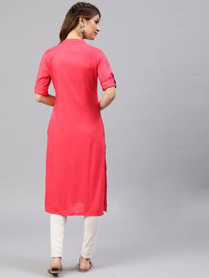 Coral embroidered viscose rayon kurta 3