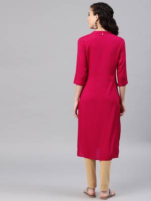 Pink embroidered viscose rayon kurta 3