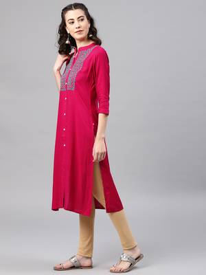Pink embroidered viscose rayon kurta 4