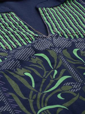 Navy-blue embroidered viscose rayon kurta 2