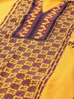 Mustard embroidered viscose rayon kurta 2