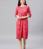 Peach embroidered viscose rayon kurta
