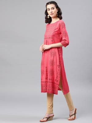 Peach embroidered viscose rayon kurta 4