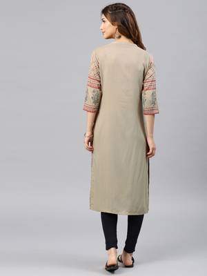 Beige embroidered viscose rayon kurta 3