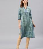 Green embroidered viscose rayon kurta