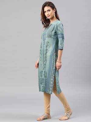 Green embroidered viscose rayon kurta 4