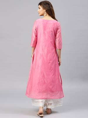 Onion-pink embroidered chanderi kurta 3