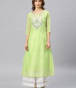 Lime embroidered chanderi kurta