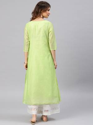 Lime embroidered chanderi kurta 3