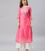 Light-pink embroidered chanderi kurta