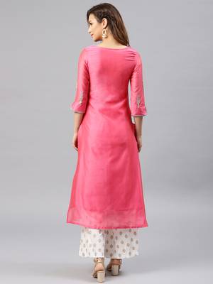Light-pink embroidered chanderi kurta 3