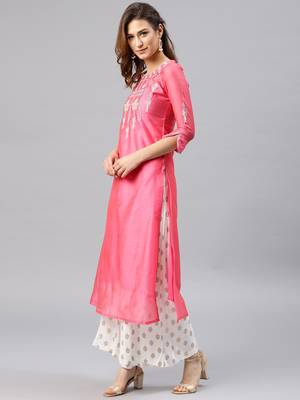 Light-pink embroidered chanderi kurta 4