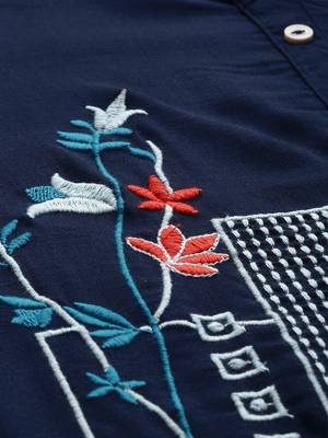Navy-blue embroidered viscose rayon kurta 2