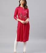 Pink embroidered viscose rayon kurta
