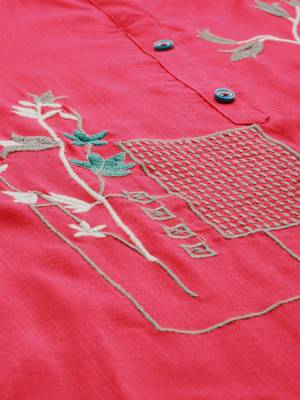 Pink embroidered viscose rayon kurta 2