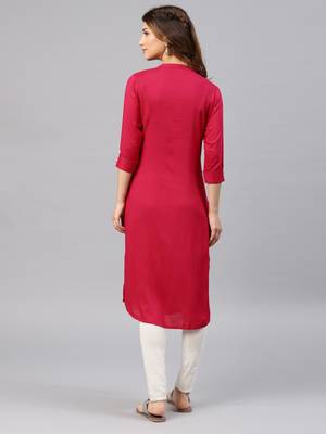 Pink embroidered viscose rayon kurta 3