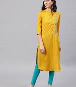 Mustard embroidered viscose rayon kurta