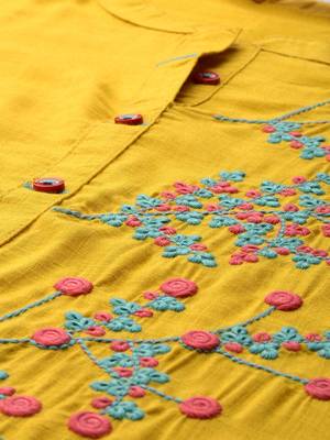 Mustard embroidered viscose rayon kurta 2