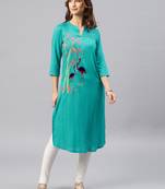Green embroidered viscose rayon kurta