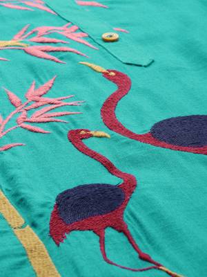 Green embroidered viscose rayon kurta 2