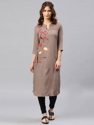 Grey embroidered viscose rayon kurta 1