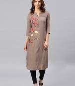 Grey embroidered viscose rayon kurta