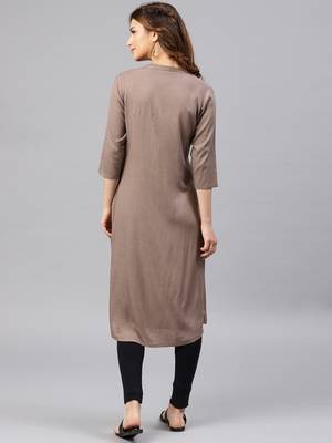 Grey embroidered viscose rayon kurta 3