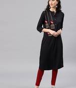 Black embroidered viscose rayon kurta