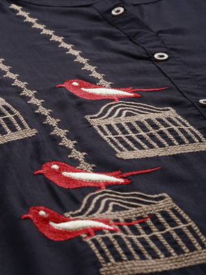 Black embroidered viscose rayon kurta 2