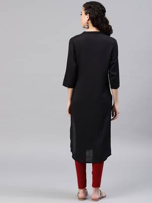 Black embroidered viscose rayon kurta 3