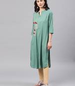 Green embroidered viscose rayon kurta