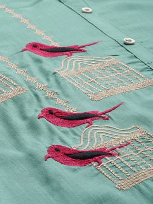 Green embroidered viscose rayon kurta 2